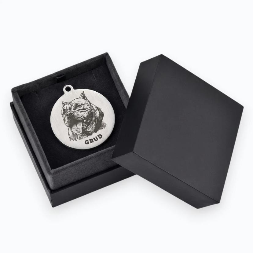 Dog with QR medallion